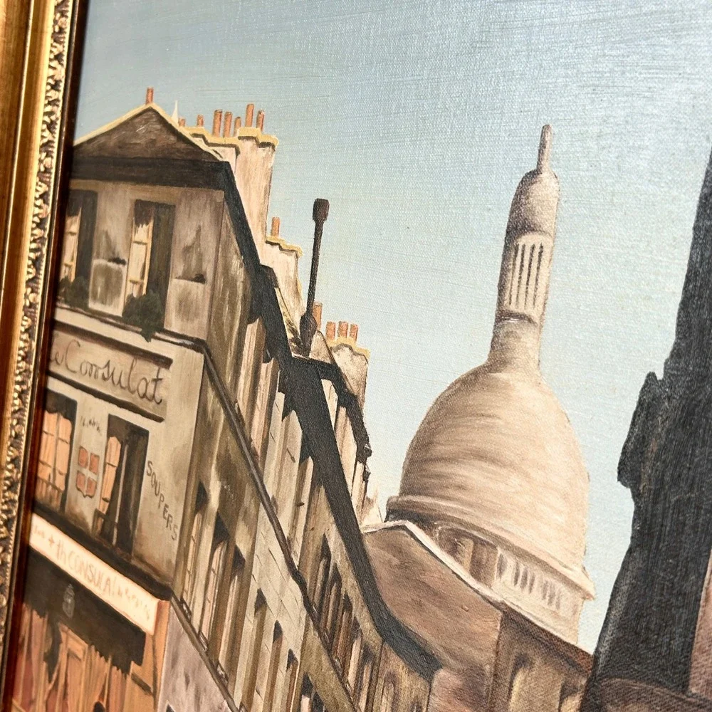 VTG Oil Painting Paris Street Scene Sacré-Cœur R Brewster Framed Gold Gilt 25x29 - Picture 4 of 10